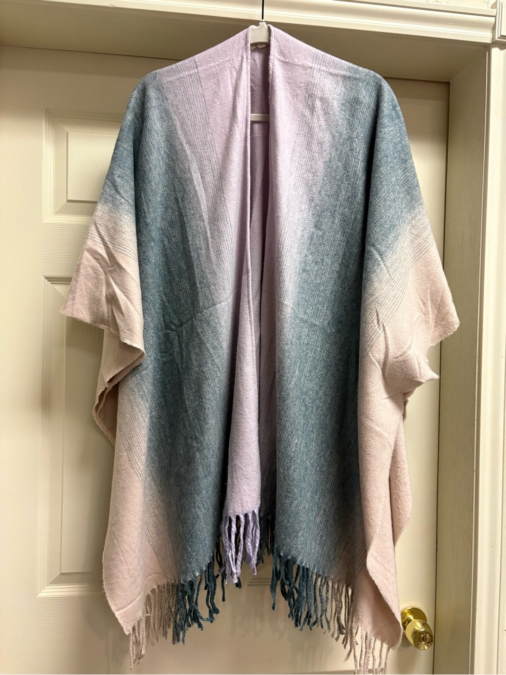 World Market Lavender, Teal and Tan Ombre Fringe Shawl Arm Holes Soft One Size